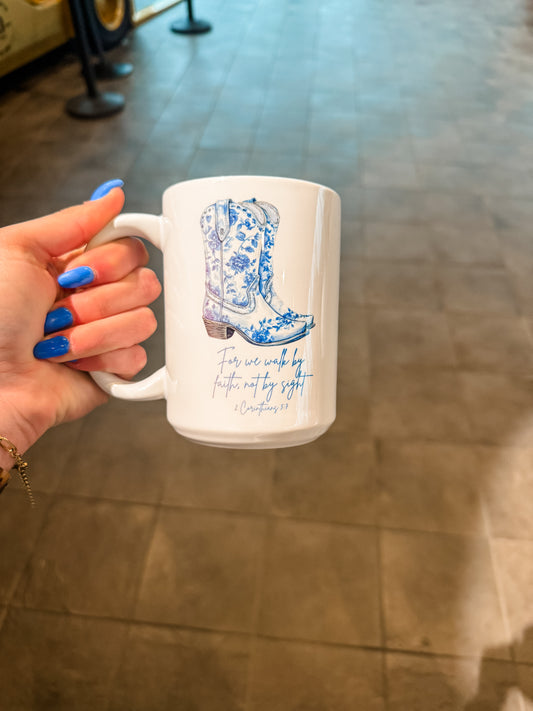 Blue Boots 2 Corinthians 5:7 Mug