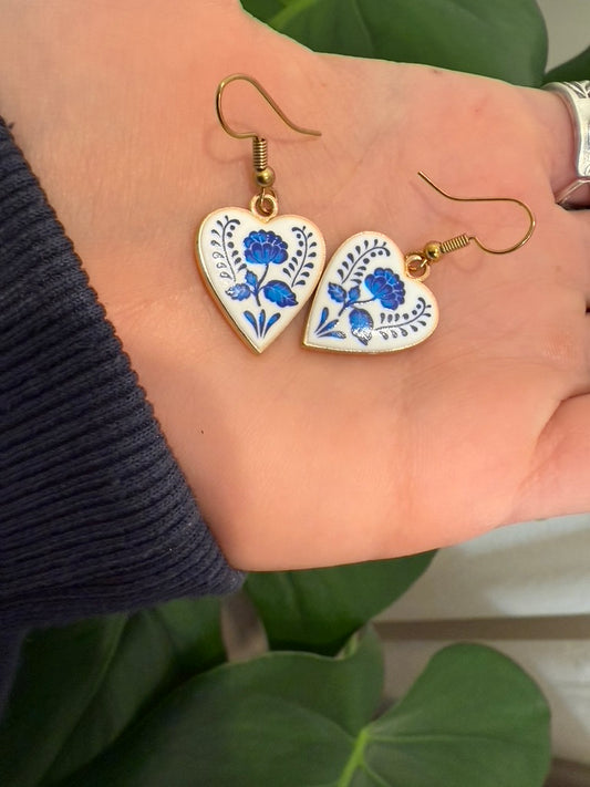 Blue Delft Heart Earrings