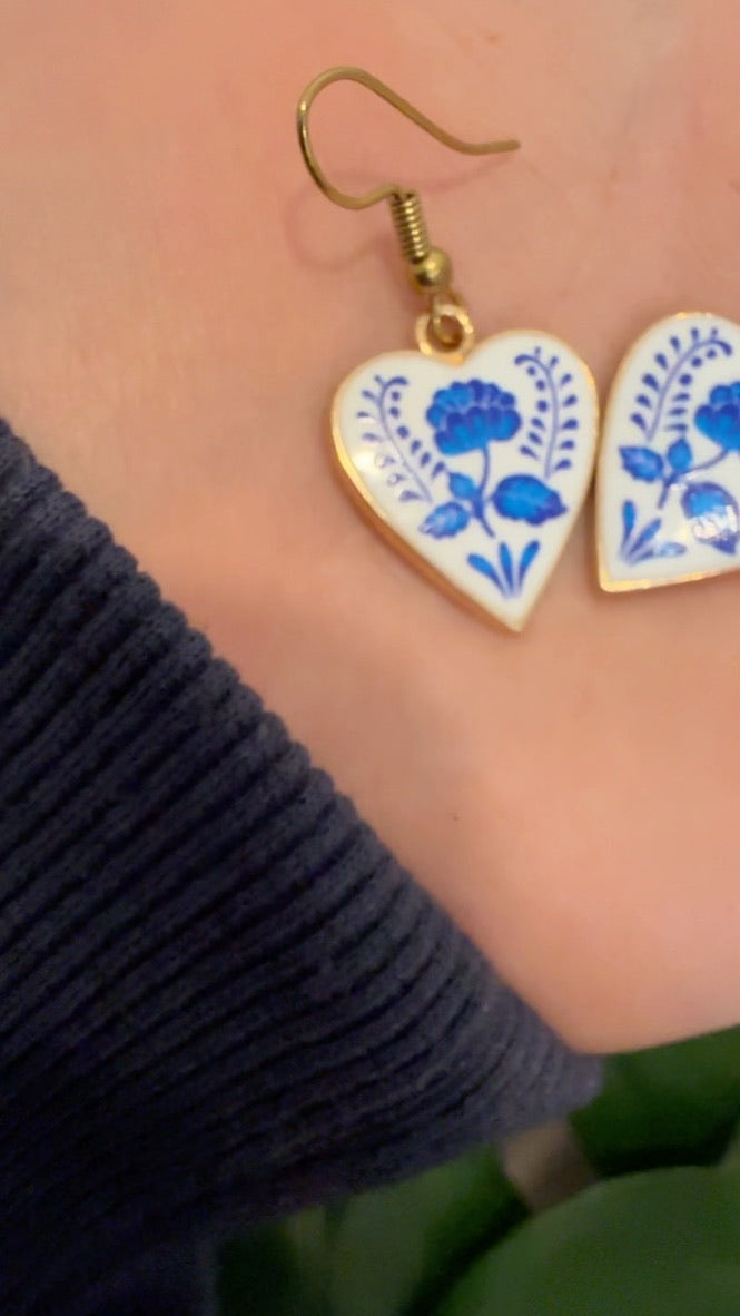 Blue Delft Heart Earrings