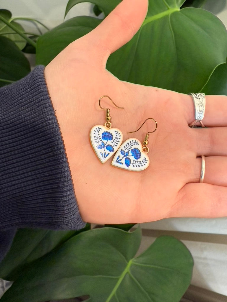 Blue Delft Heart Earrings