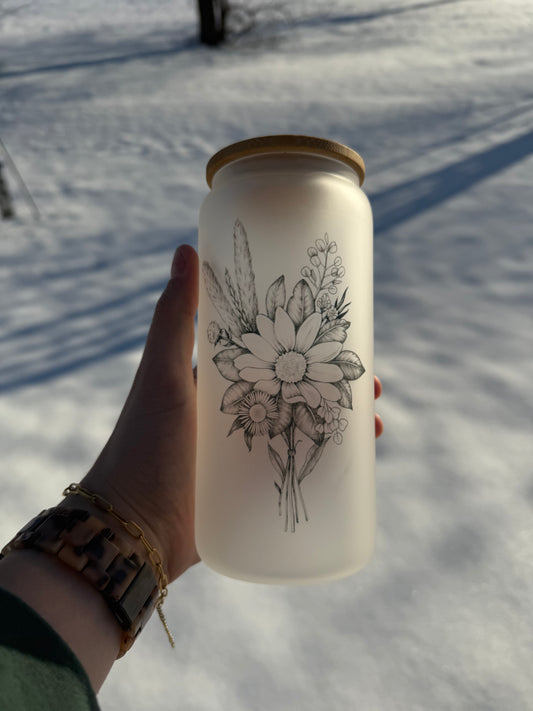 Black Flower Bouquet Glass Can