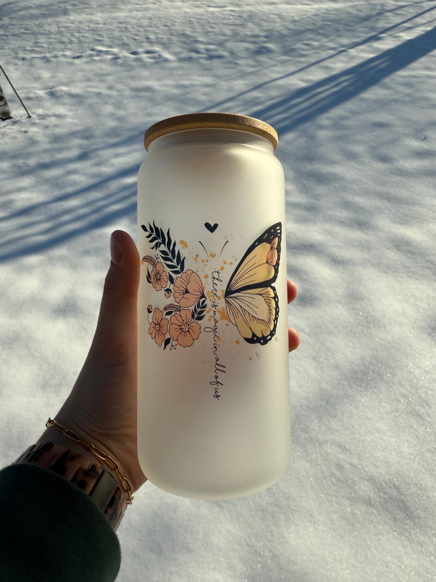Motivational Butterfly Glass Can