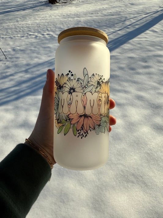 Mama Flowers Glass Can