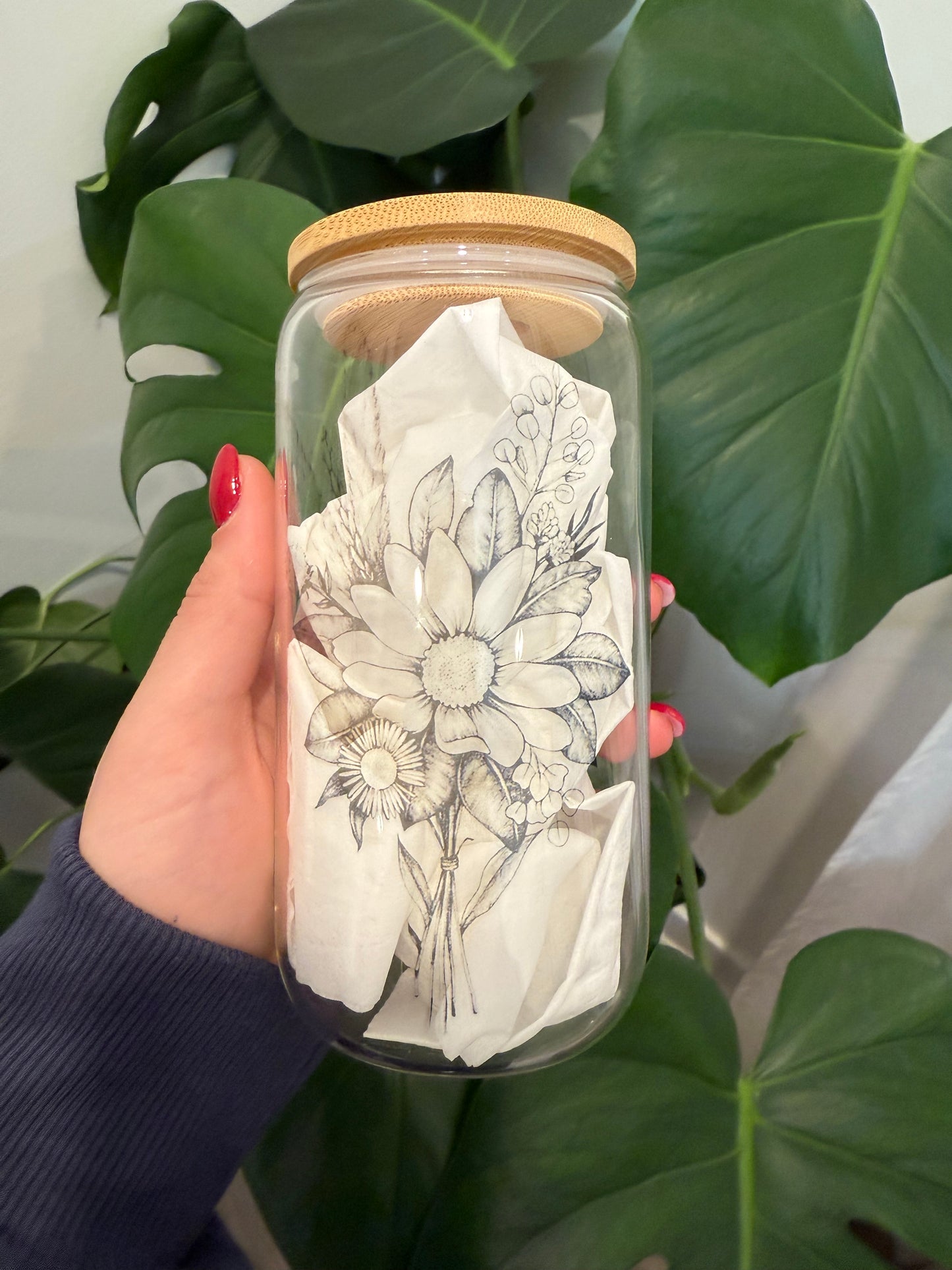 Black Flower Bouquet Glass Can