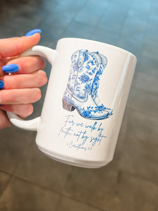 Blue Boots 2 Corinthians 5:7 Mug