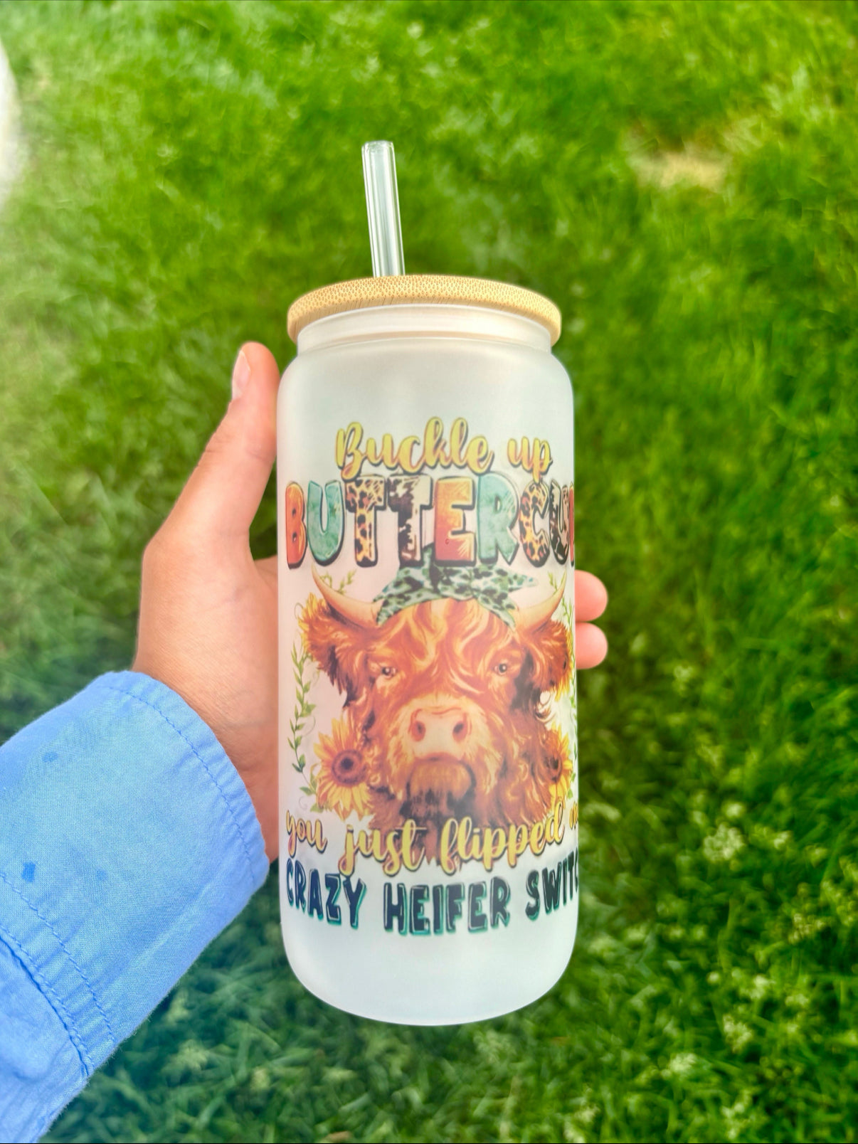 Buckle Up Butter Cup Glass Can